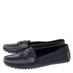 Carolina Herrera Navy Blue Leather Loafers Size 39
