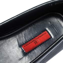 Pre Owned Carolina Herrera Navy Blue Leather Logo Chain Loafers Size 39