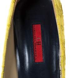 Pre Owned Carolina Herrera Yellow Lace And Satin Crystal Embellished Pointed Toe Pumps Size 40