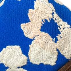 Pre Owned Carolina Herrera Blue/White Floral Embroidered Fabric Smoking Slipper Size 37