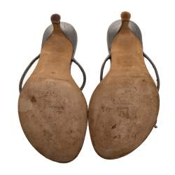 Pre Owned Carolina Herrera Metallic Grey Leather Logo Bow Thong Sandals Size 39