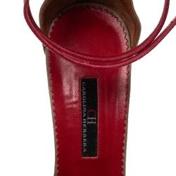 Pre Owned  Carolina Herrera Beige Suede And Red Leather Strappy Pointed Toe Pumps Size 38