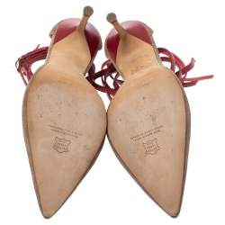 Pre Owned  Carolina Herrera Beige Suede And Red Leather Strappy Pointed Toe Pumps Size 38