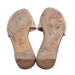 Carolina Herrera Brown CH Logo Coated Canvas Bow Detail Flat Slides Size 38