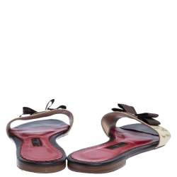 Carolina Herrera Brown CH Logo Coated Canvas Bow Detail Flat Slides Size 38