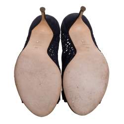 Pre Owned Carolina Herrera Blue Suede Lasercut Bow Peep Toe Pumps Size 40