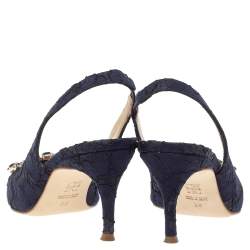 Pre Owned Carolina Herrera Blue Lace Pointed Toe Slingback Sandals Size 36