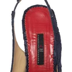 Pre Owned Carolina Herrera Blue Lace Pointed Toe Slingback Sandals Size 36