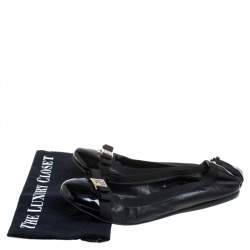 Carolina Herrera Black Patent Leather Bow Scrunch Ballet Flats Size 41