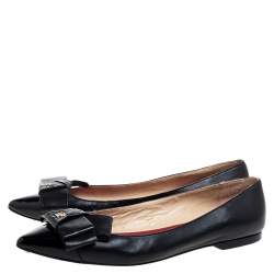 Pre Owned Carolina Herrera Black Leather Bow Ballet Flats Size 38