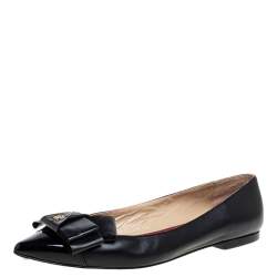 Pre Owned Carolina Herrera Black Leather Bow Ballet Flats Size 38