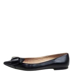 Pre Owned Carolina Herrera Black Leather Bow Ballet Flats Size 38