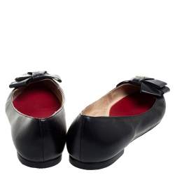 Pre Owned Carolina Herrera Black Leather Bow Ballet Flats Size 38