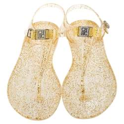 Carolina Herrera Gold Jelly Thong Sandals