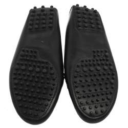 Pre Owned Carolina Herrera Navy Blue Leather Logo Chain Loafers Size 41