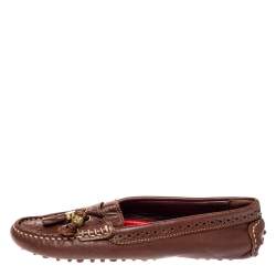 Pre Owned CH Carolina Herrera Brown Perforated Leather Fringe Loafer Size 36