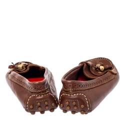 Pre Owned CH Carolina Herrera Brown Perforated Leather Fringe Loafer Size 36