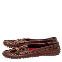 Pre Owned CH Carolina Herrera Brown Perforated Leather Fringe Loafer Size 36