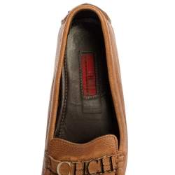 Pre Owned Carolina Herrera Tan Leather Logo CHHC Loafers Size 38