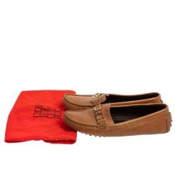 Pre Owned Carolina Herrera Tan Leather Logo CHHC Loafers Size 38