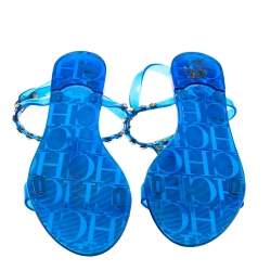 Pre Owned Carolina Herrera Blue PVC Studded Jelly Sandals Size 38