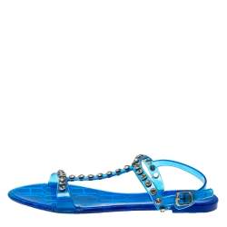 Pre Owned Carolina Herrera Blue PVC Studded Jelly Sandals Size 38
