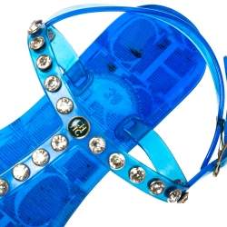 Pre Owned Carolina Herrera Blue PVC Studded Jelly Sandals Size 38