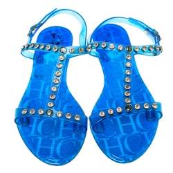 Pre Owned Carolina Herrera Blue PVC Studded Jelly Sandals Size 38