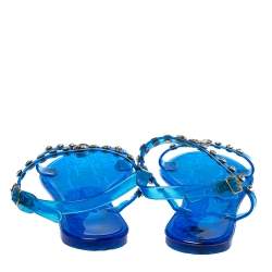 Pre Owned Carolina Herrera Blue PVC Studded Jelly Sandals Size 38