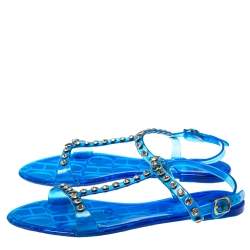 Pre Owned Carolina Herrera Blue PVC Studded Jelly Sandals Size 38