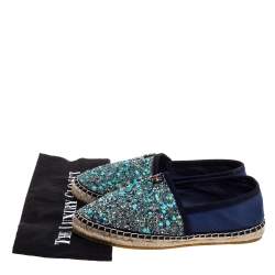  Carolina Herrera Blue Canvas Embellished Espadrilles Size 38