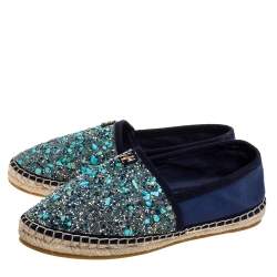  Carolina Herrera Blue Canvas Embellished Espadrilles Size 38