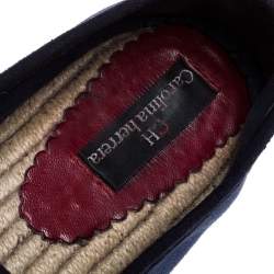  Carolina Herrera Blue Canvas Embellished Espadrilles Size 38