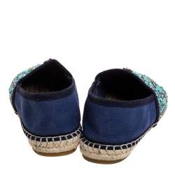  Carolina Herrera Blue Canvas Embellished Espadrilles Size 38