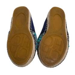  Carolina Herrera Blue Canvas Embellished Espadrilles Size 38