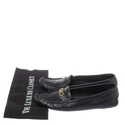 Pre Owned Carolina Herrera Black Leather Logo Detail Slip On Loafers Size 37