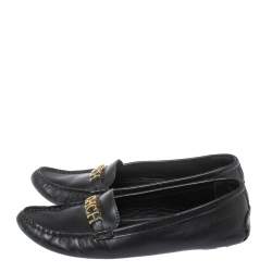 Pre Owned Carolina Herrera Black Leather Logo Detail Slip On Loafers Size 37