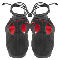 Pre Owned CH Carolina Herrera Black Suede Lace Up Ballet Flats Size 37