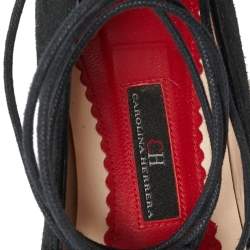 Pre Owned CH Carolina Herrera Black Suede Lace Up Ballet Flats Size 37