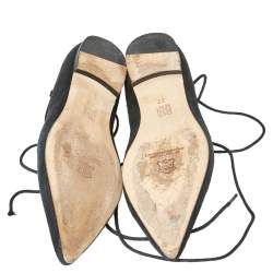Pre Owned CH Carolina Herrera Black Suede Lace Up Ballet Flats Size 37