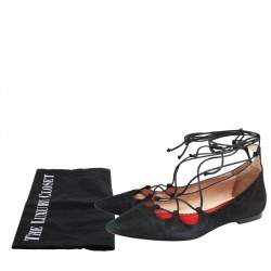 Pre Owned CH Carolina Herrera Black Suede Lace Up Ballet Flats Size 37