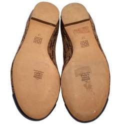 Carolina Herrera Beige/Yellow Monogram Canvas And Leather Cap Toe Bow Ballet Flats Size 37