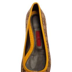 Carolina Herrera Beige/Yellow Monogram Canvas And Leather Cap Toe Bow Ballet Flats Size 37