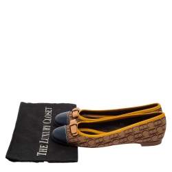Carolina Herrera Beige/Yellow Monogram Canvas And Leather Cap Toe Bow Ballet Flats Size 37