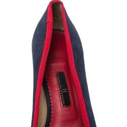 Pre Owned Carolina Herrera Blue Suede And Red Trim Ribbon Bow Pumps Size 38
