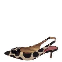  Carolina Herrera Black /White Canvas And Leather Pointed Toe Slingback Pumps Size 39
