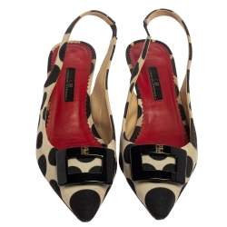  Carolina Herrera Black /White Canvas And Leather Pointed Toe Slingback Pumps Size 39