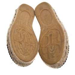 Pre Owned Carolina Herrera Off White/Black Canvas Cap Toe Flat Espadrilles Size 37