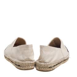 Pre Owned Carolina Herrera Off White/Black Canvas Cap Toe Flat Espadrilles Size 37
