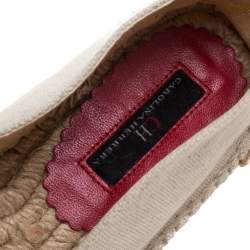 Pre Owned Carolina Herrera Off White/Black Canvas Cap Toe Flat Espadrilles Size 37